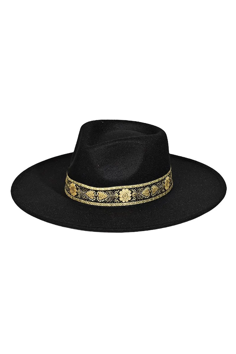 Willow Felt Wide Brim Rancher (Black & Gold Band)